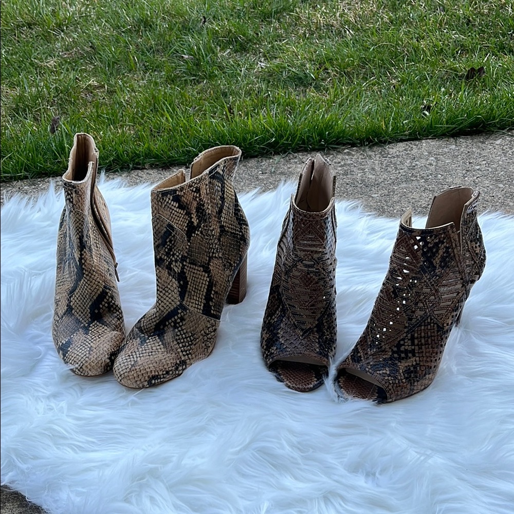 Chic Brown Textured Ankle Booties faux snake skin 
With no more than twice